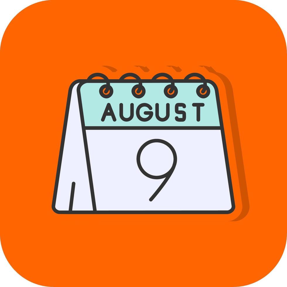 9th of August Filled Orange background Icon vector