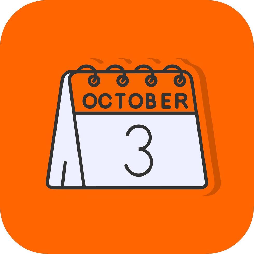 3ro de octubre lleno naranja antecedentes icono vector