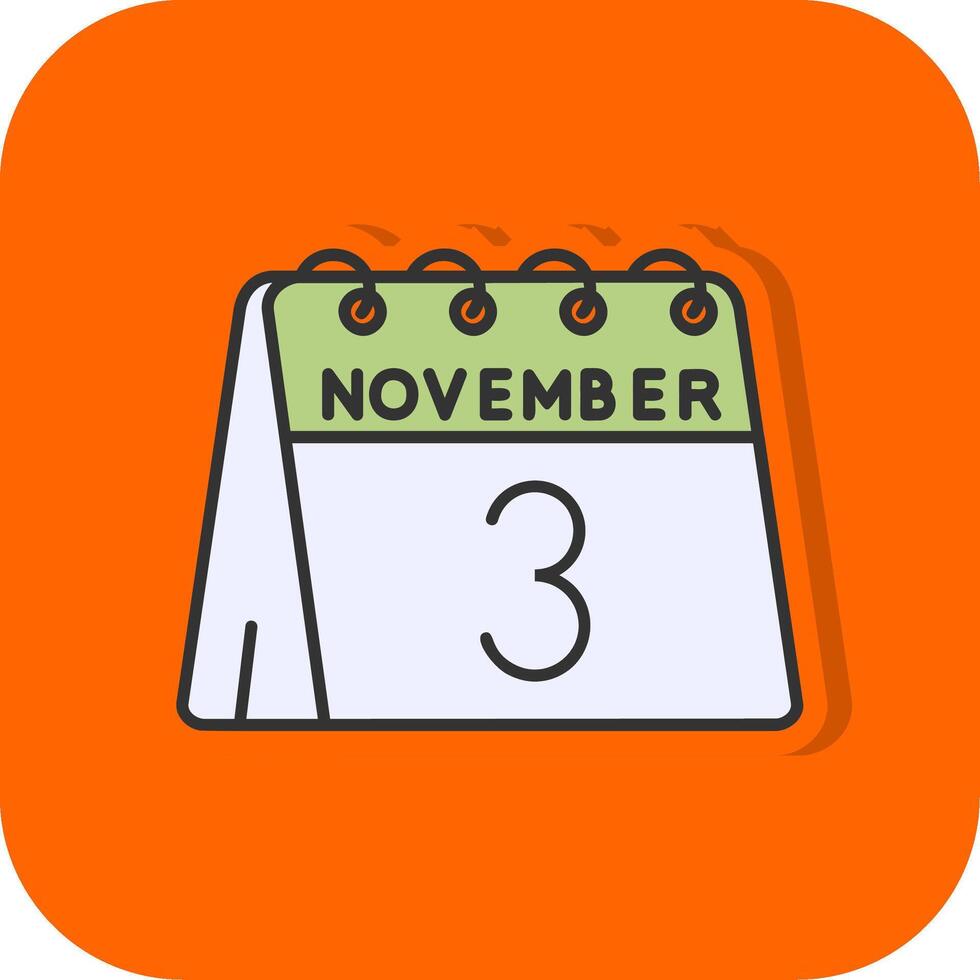 3rd of November Filled Orange background Icon vector