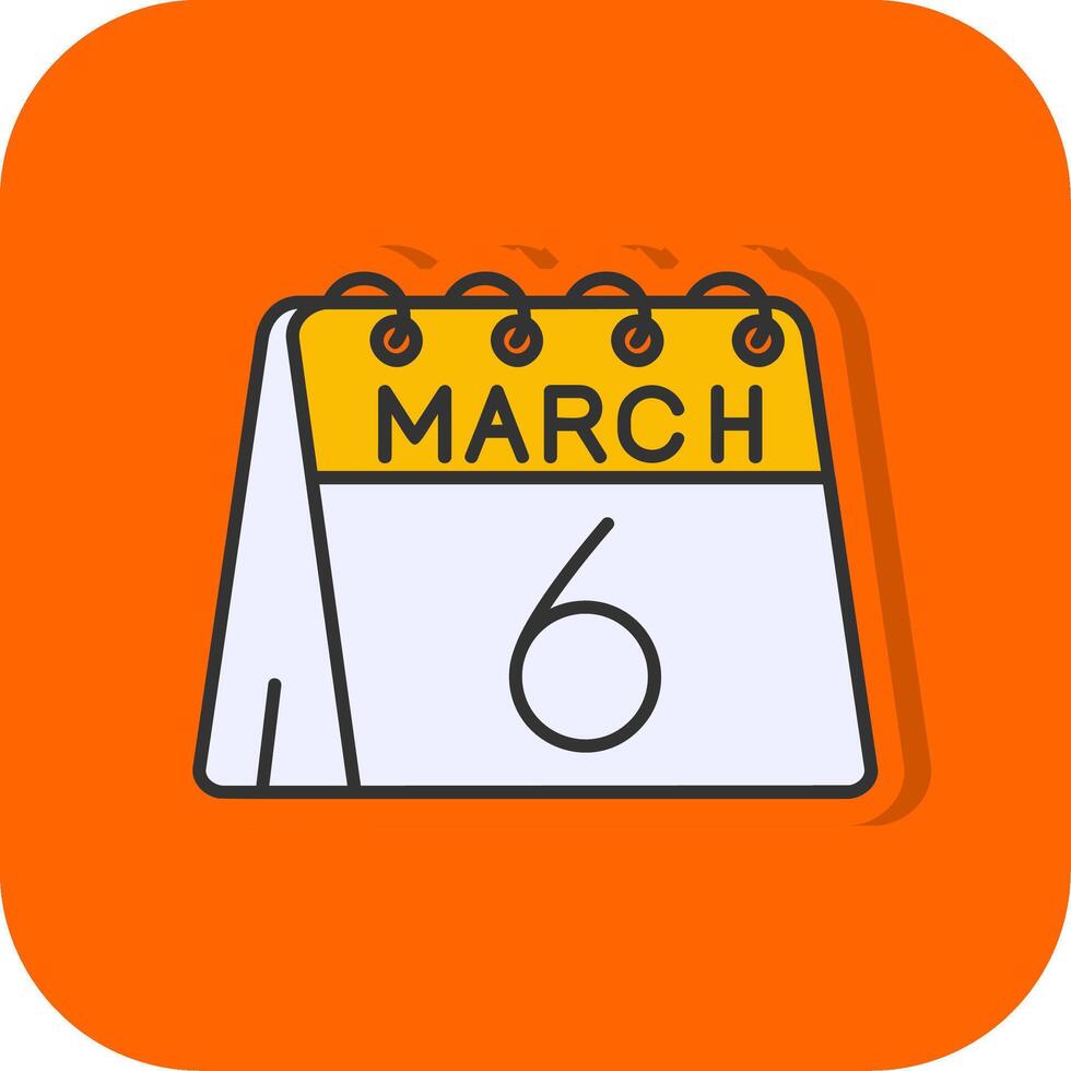 6th of March Filled Orange background Icon vector