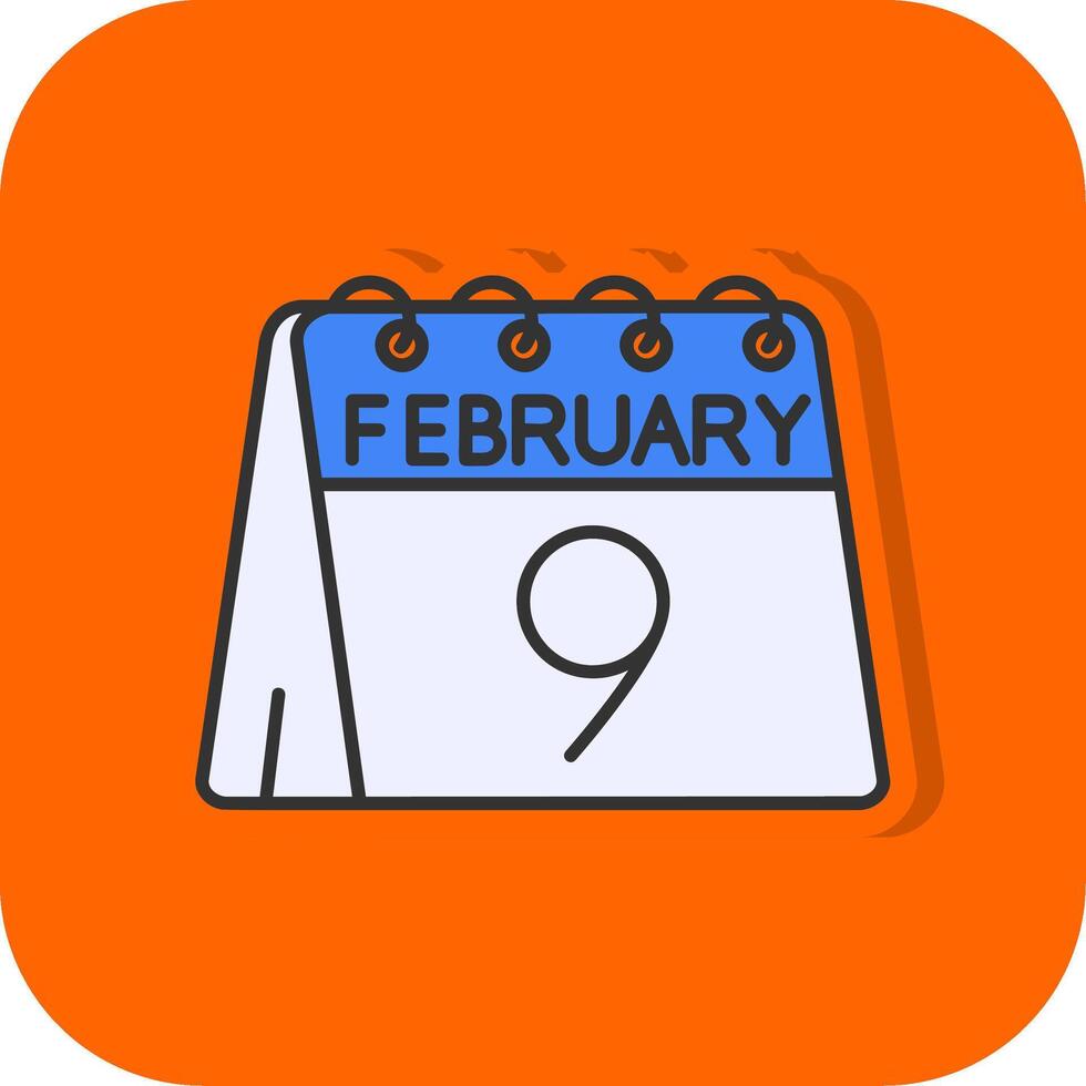 9th of February Filled Orange background Icon vector