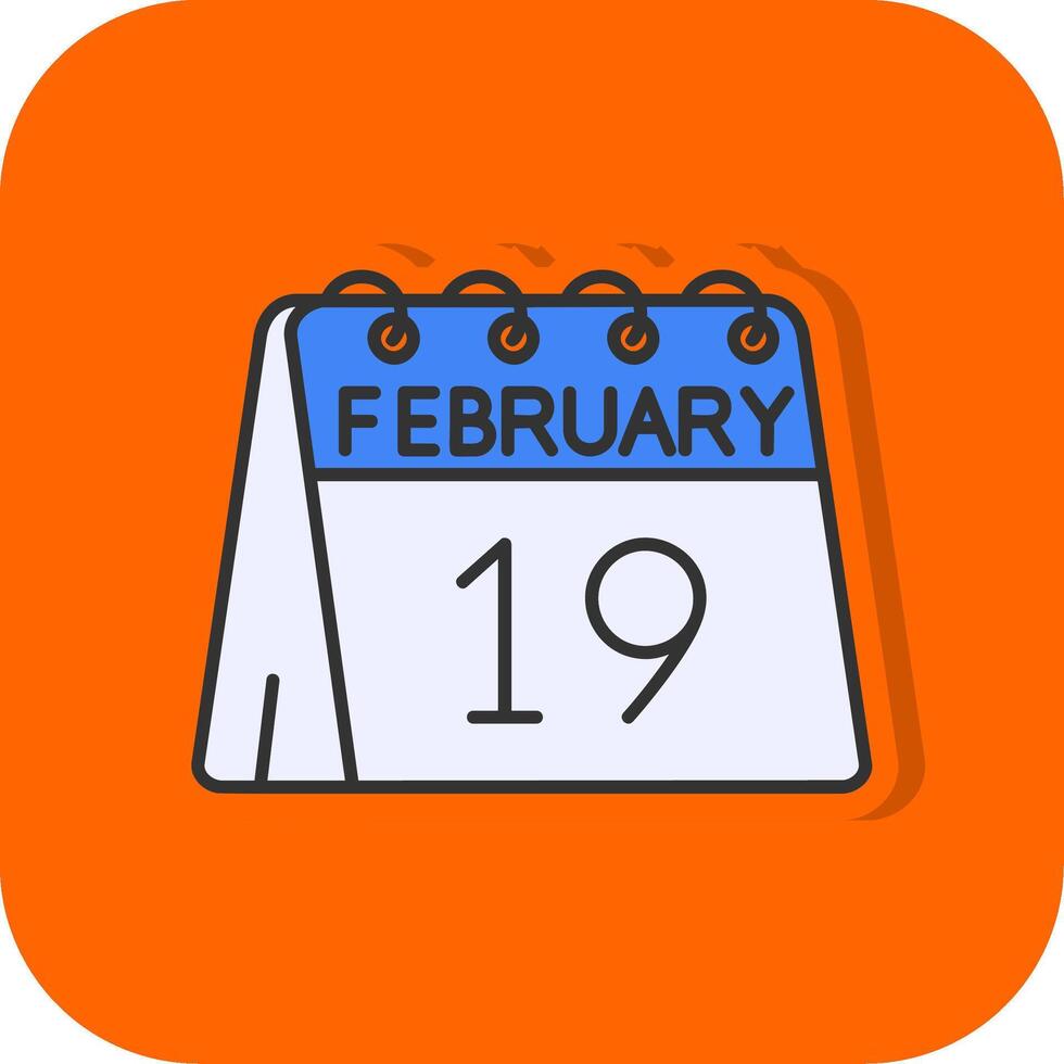 Diecinueveavo de febrero lleno naranja antecedentes icono vector