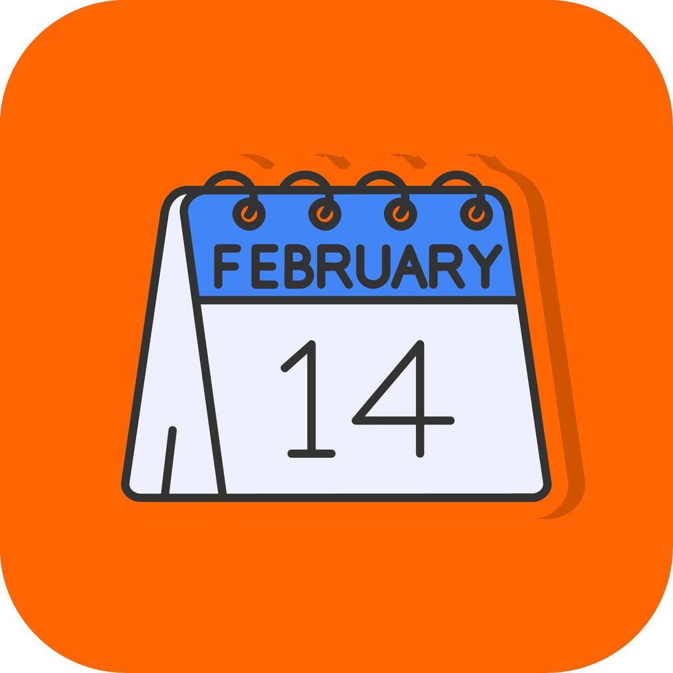 14to de febrero lleno naranja antecedentes icono vector