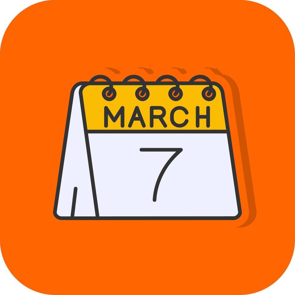 7th of March Filled Orange background Icon vector