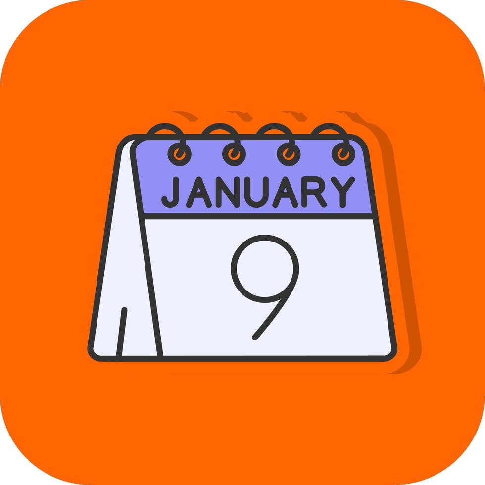 9th of January Filled Orange background Icon vector