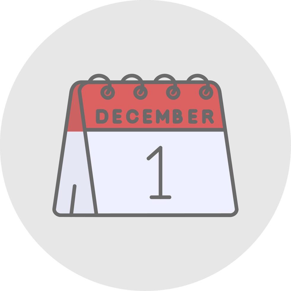 Primero de diciembre línea lleno ligero circulo icono vector