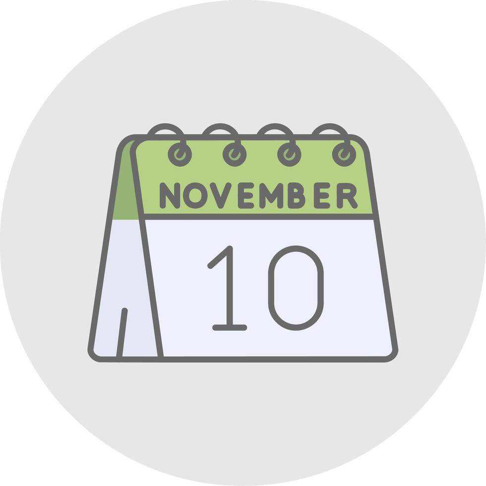 10 de noviembre línea lleno ligero circulo icono vector
