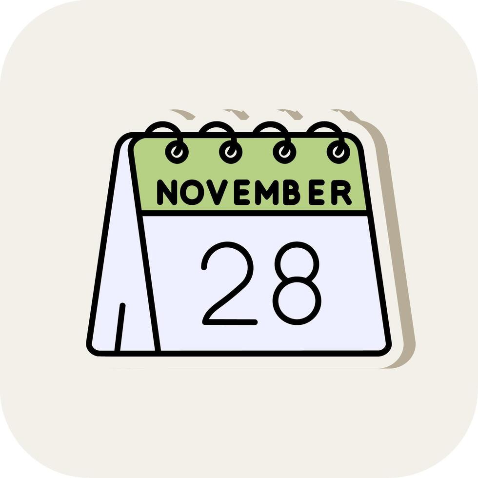 28 de noviembre línea lleno blanco sombra icono vector