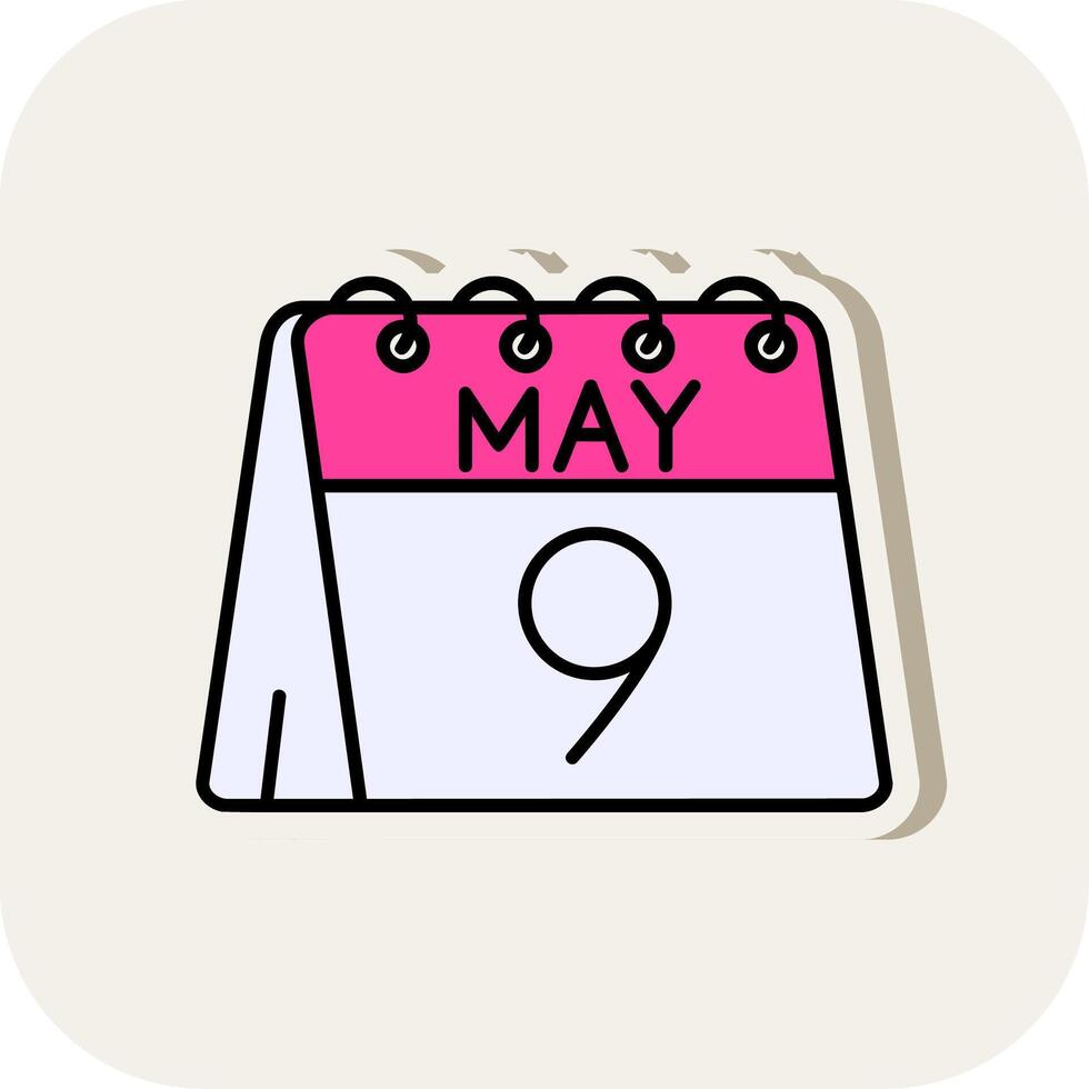 9th of May Line Filled White Shadow Icon vector