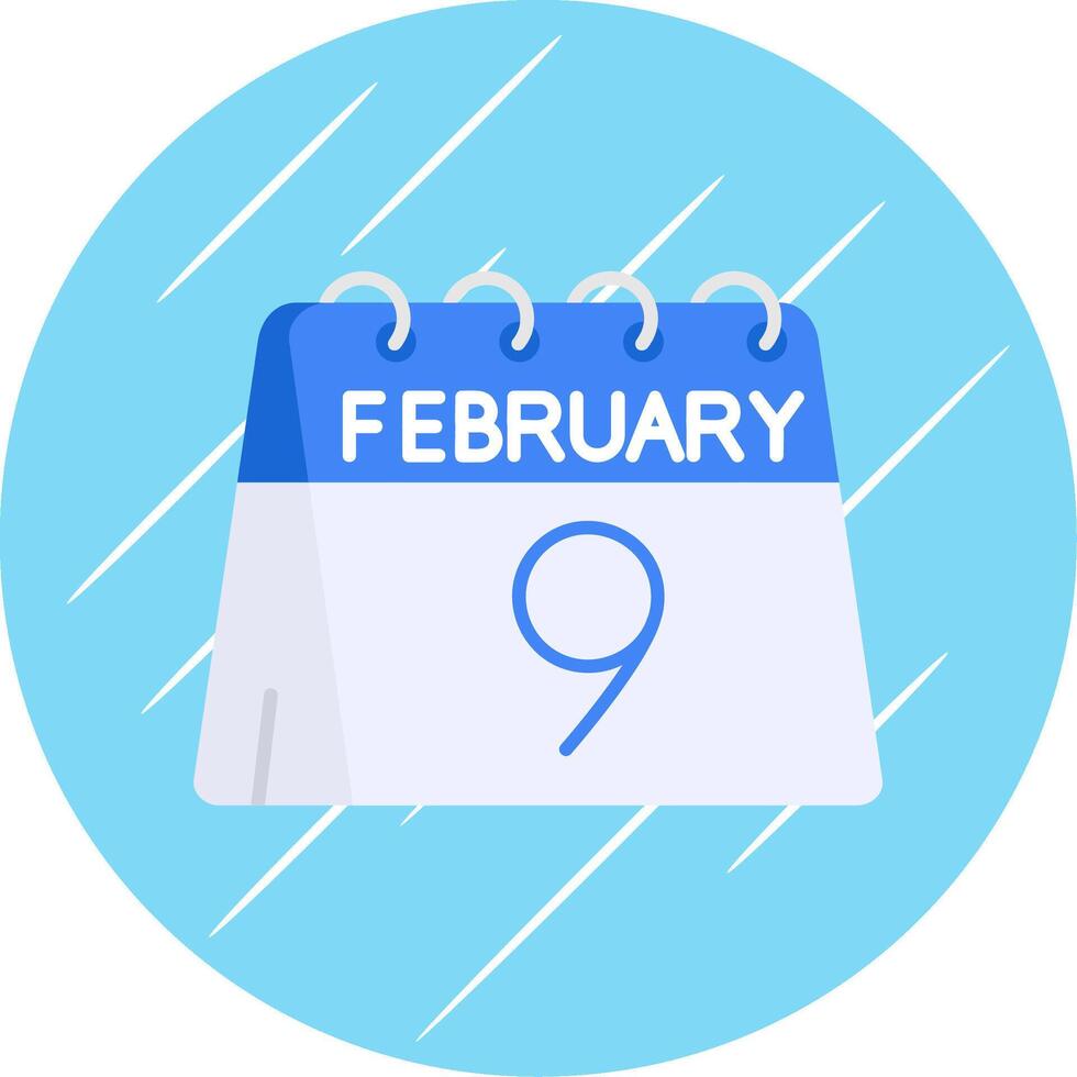 9th of February Flat Blue Circle Icon vector