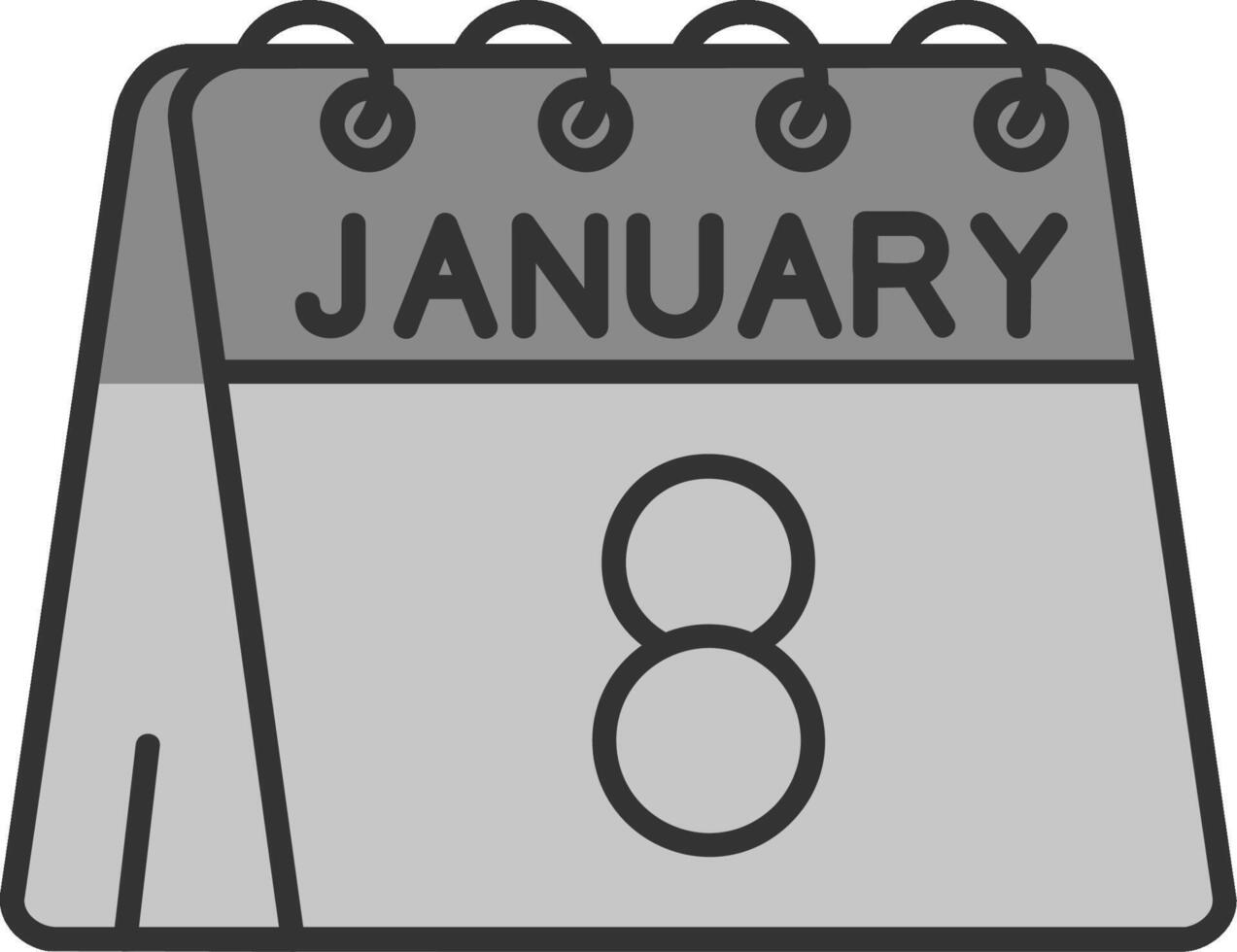 8vo de enero línea lleno escala de grises icono vector