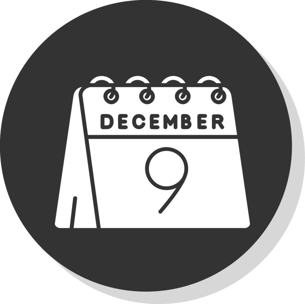 Noveno de diciembre glifo gris circulo icono vector