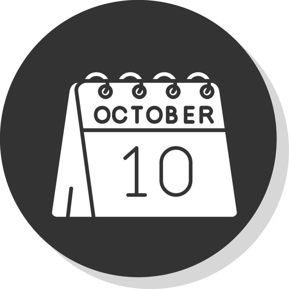 10 de octubre glifo gris circulo icono vector