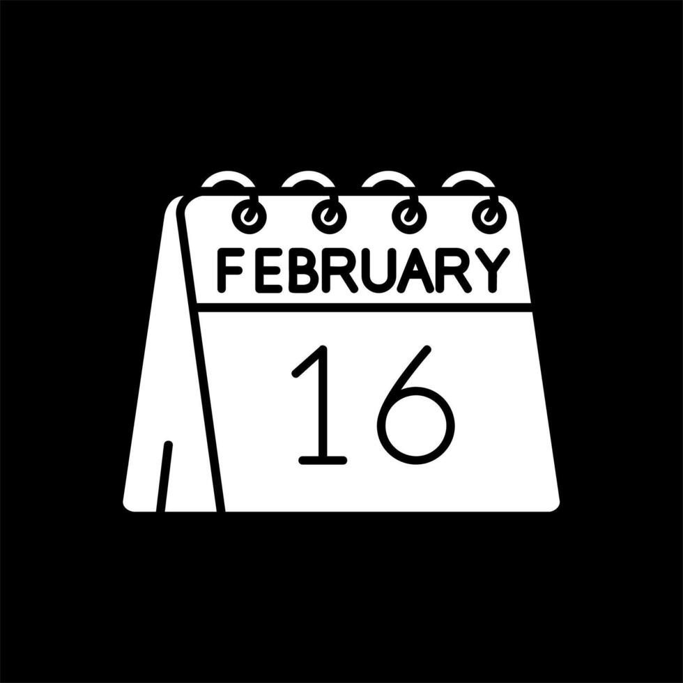 16 de febrero glifo invertido icono vector