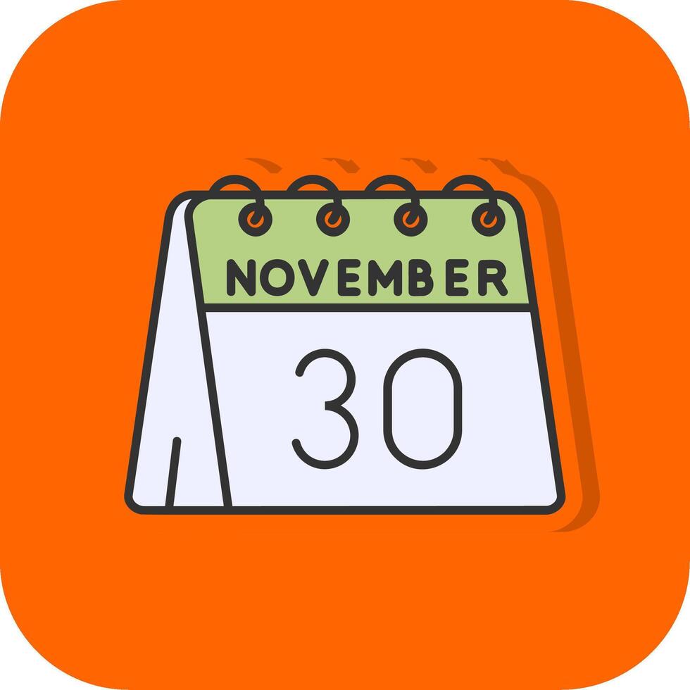30th of November Filled Orange background Icon vector