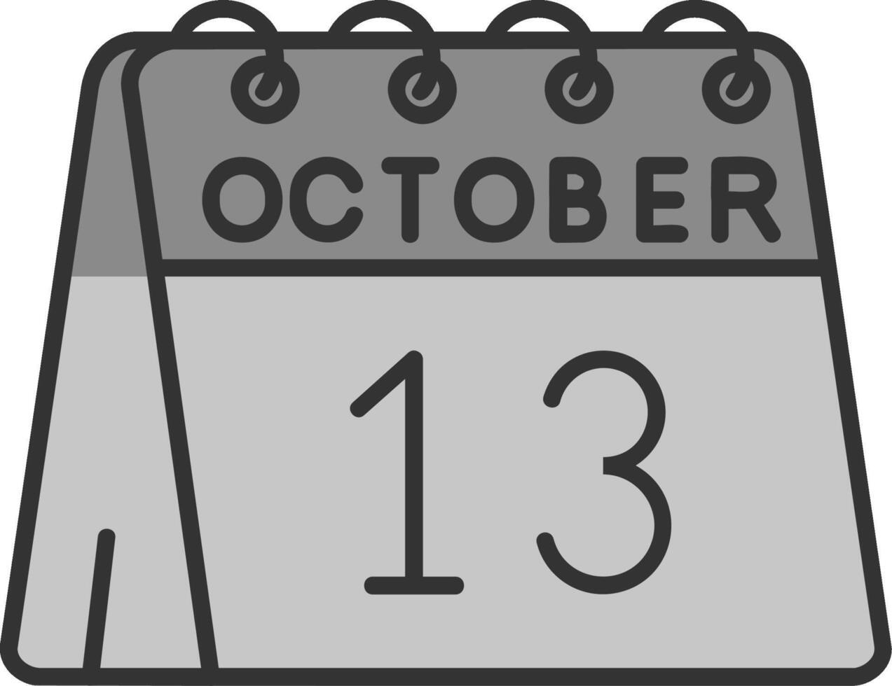13 de octubre línea lleno escala de grises icono vector