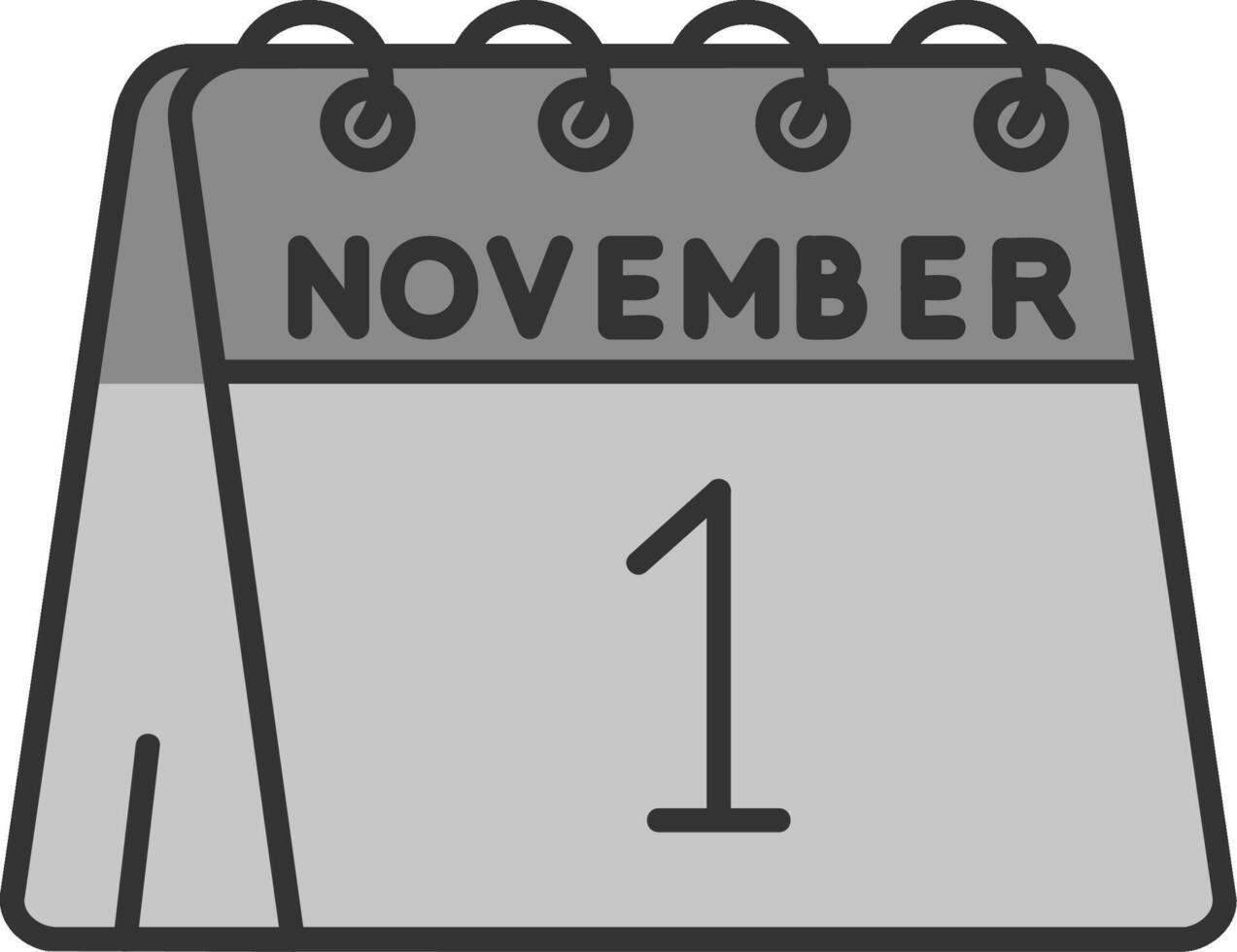 Primero de noviembre línea lleno escala de grises icono vector