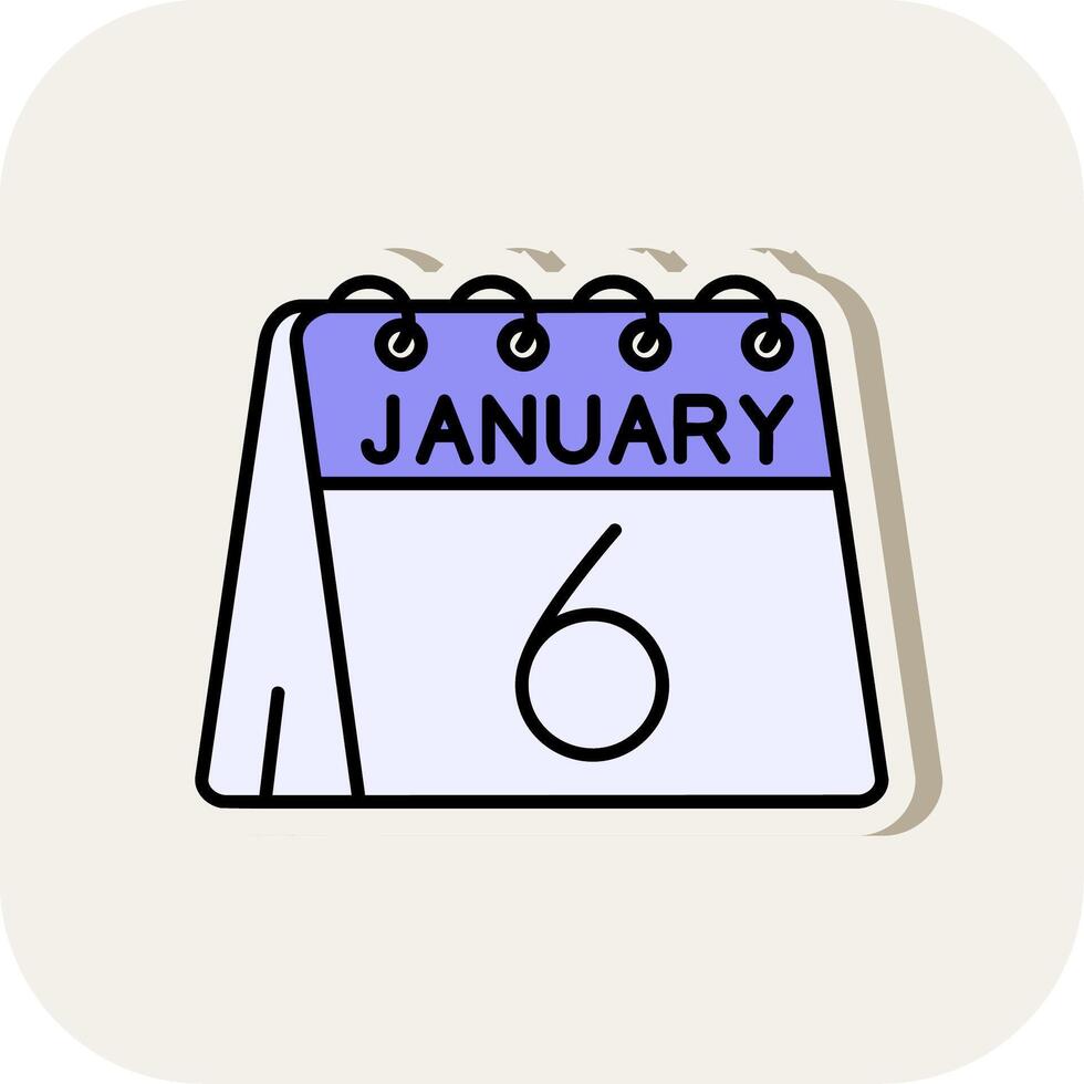 6th of January Line Filled White Shadow Icon vector