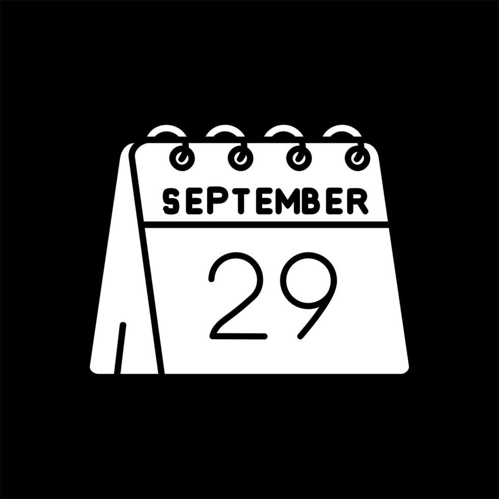 29 de septiembre glifo invertido icono vector