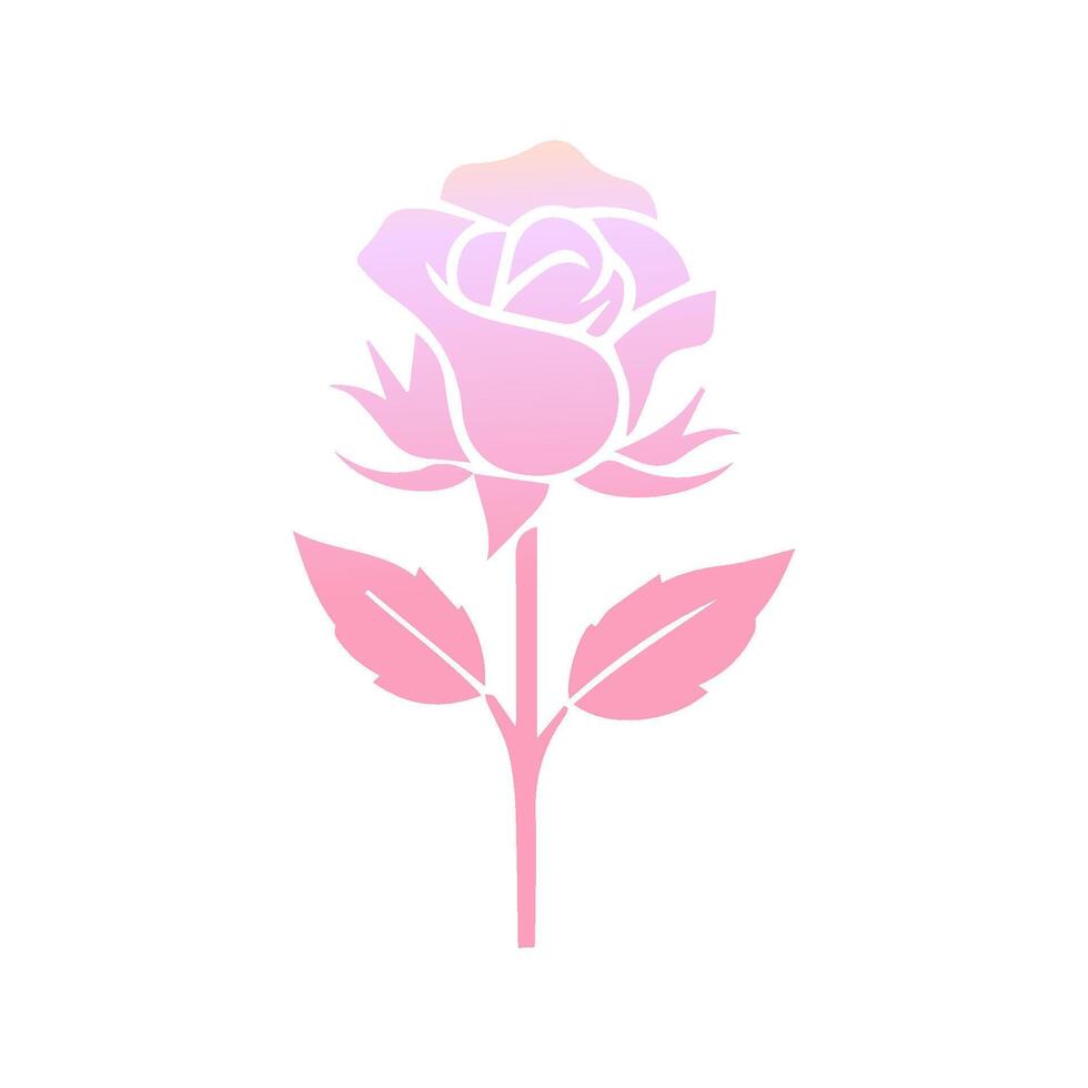 Rose flower of blooming plant. Garden rose isolated icon of pink blossom, petal and bud with green stem and leaf for romantic floral decoration, wedding bouquet and valentine greeting card vector