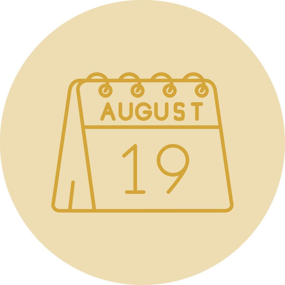 Diecinueveavo de agosto línea amarillo circulo icono vector