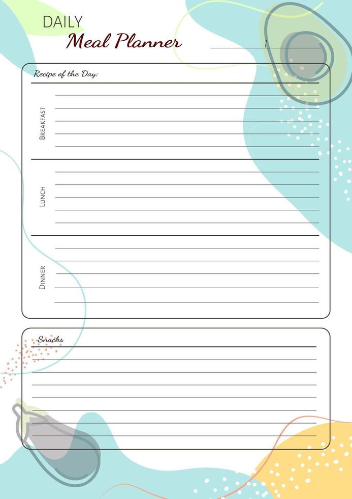 Daily planner, meal planner template. Nice and simple printable to-do list. Digital healthy meal planner. vector