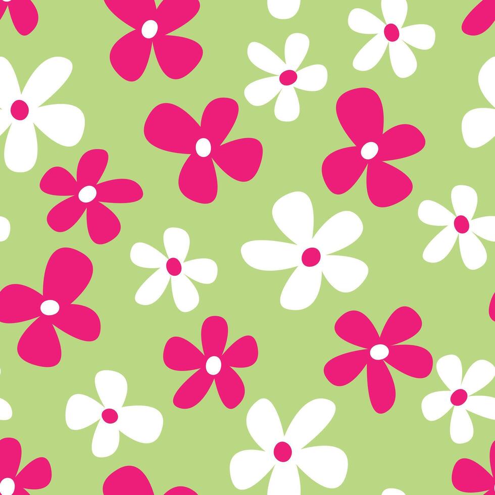 Daisy flowers seamless pattern funky style.  Floral pattern. For fabric, textile, cover, background. Vector graphic
