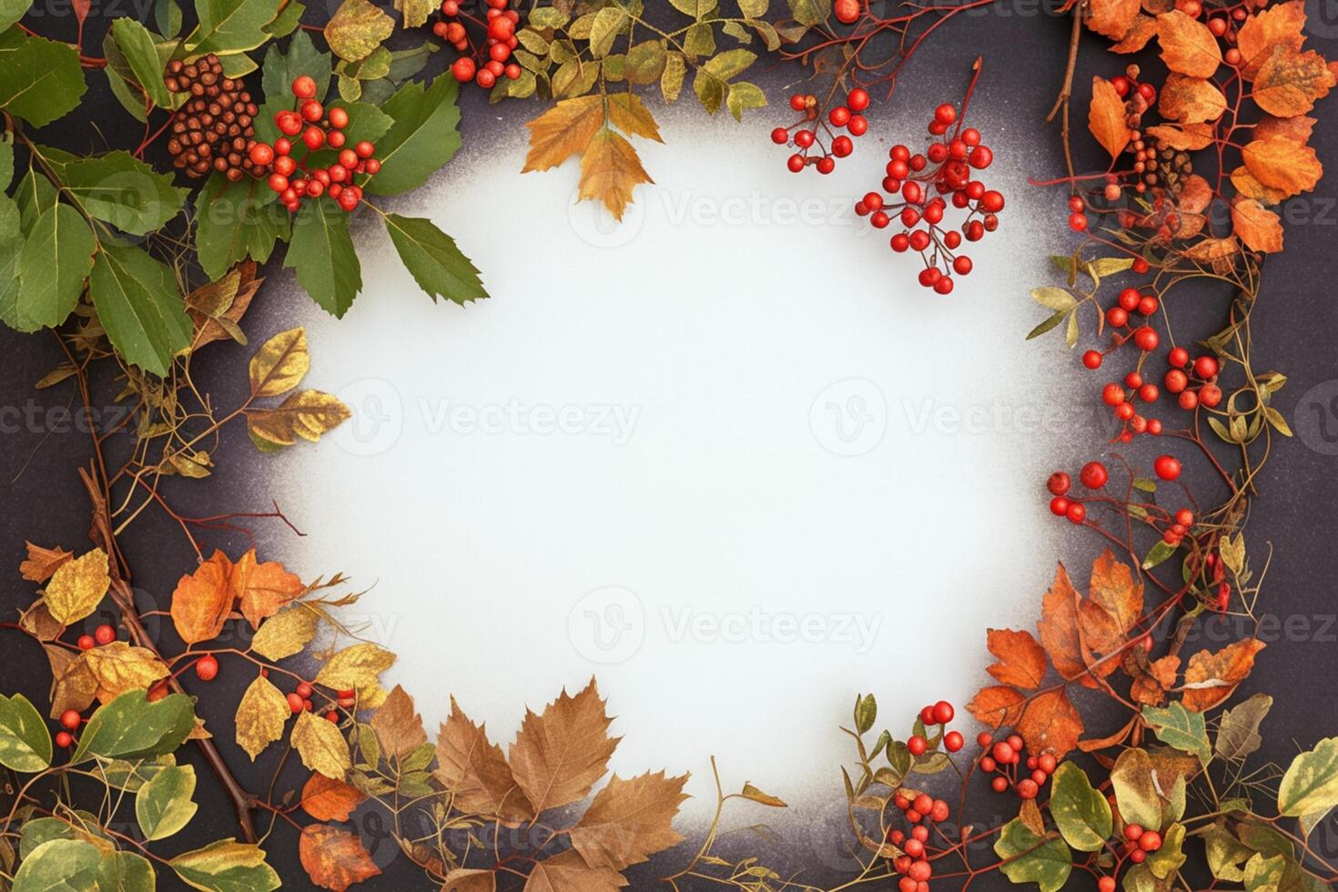 AI generated Ecological beauty Viburnum berries create an autumn themed flat lay photo