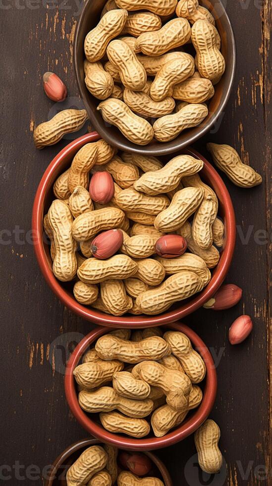 AI generated Photo Snack time joy Peanuts arranged in an inviting bowl Vertical Mobile Wallpaper
