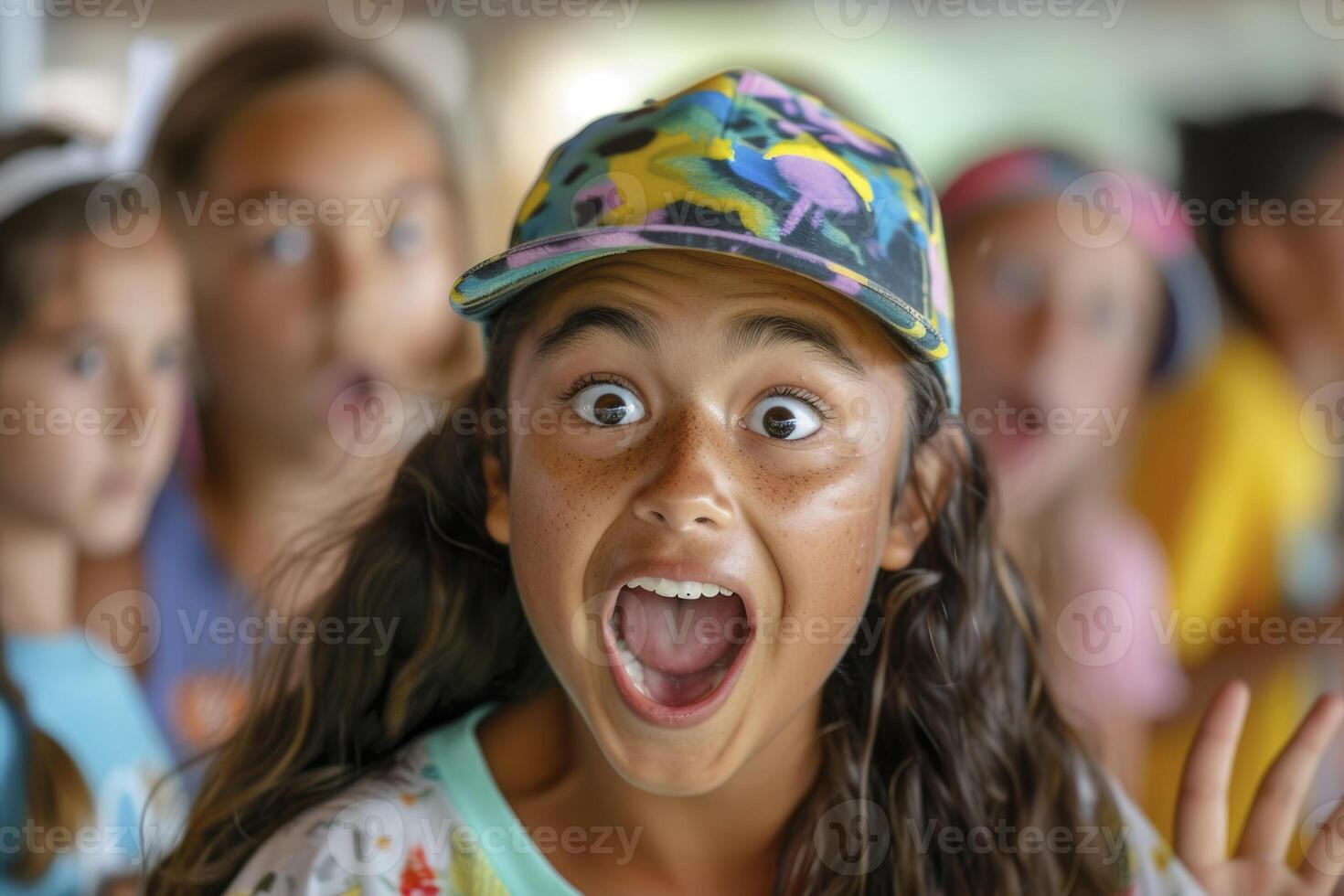 AI generated excited kid at stem camp. generative ai photo