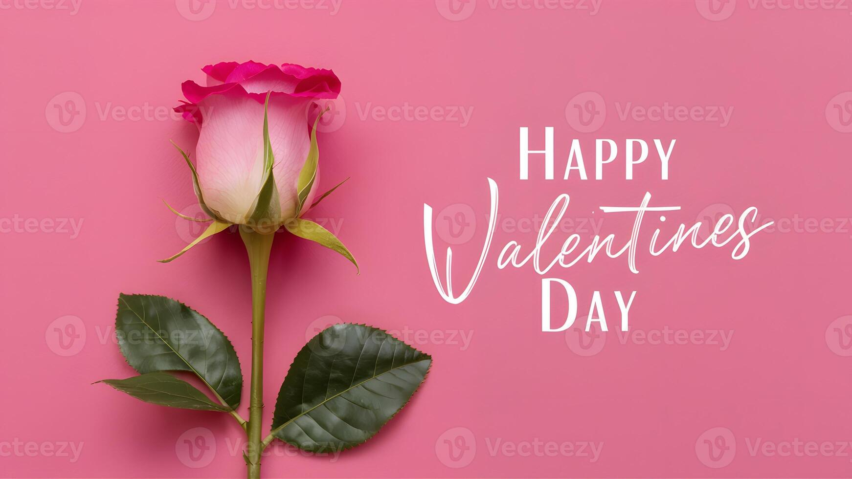 AI generated Image Happy Valentines Day greeting card with beautiful pink rose photo