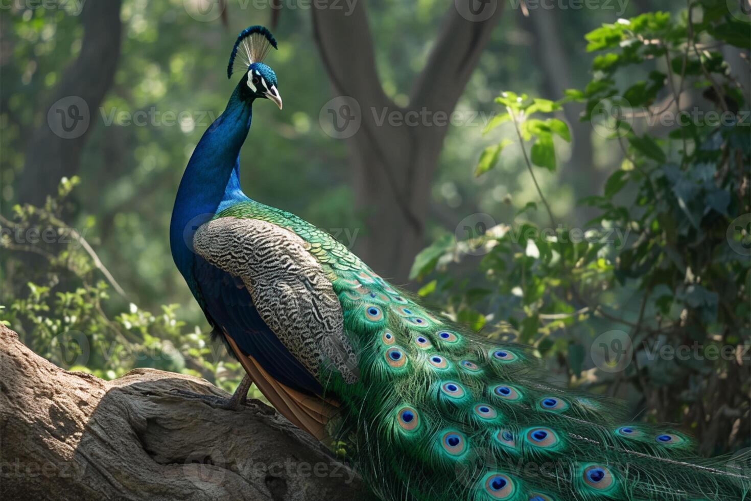 AI generated Wild nature scene Peacock showcasing its side profile photo