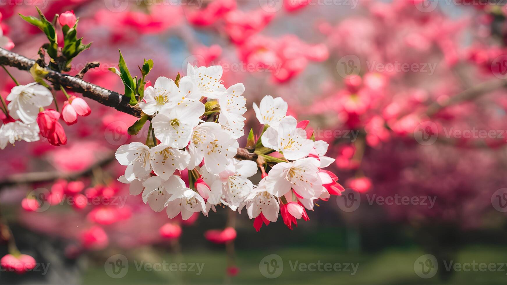 AI generated Digital Sakura flower cherry blossom greeting card template, shallow depth photo