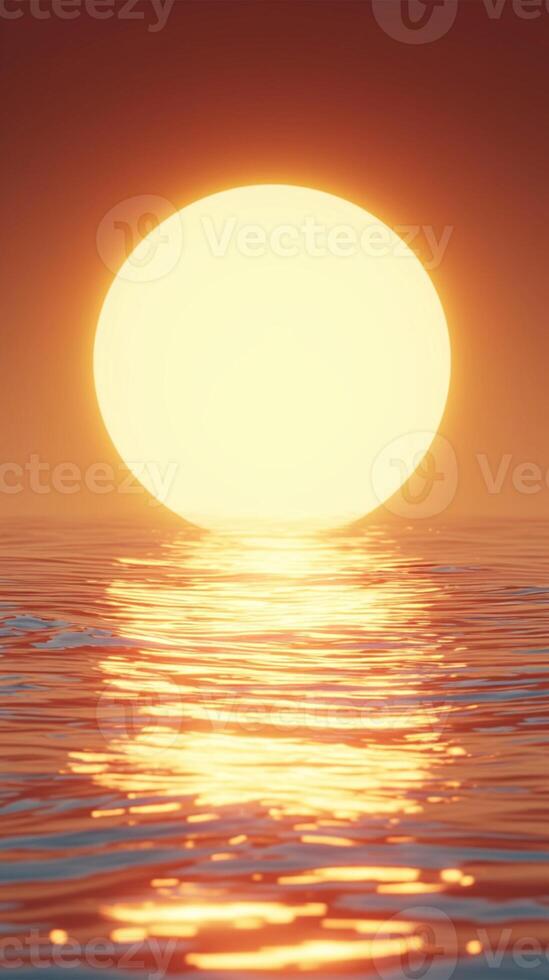 AI generated Tranquil background with orange sun reflecting over calm water Vertical Mobile Wallpaper photo