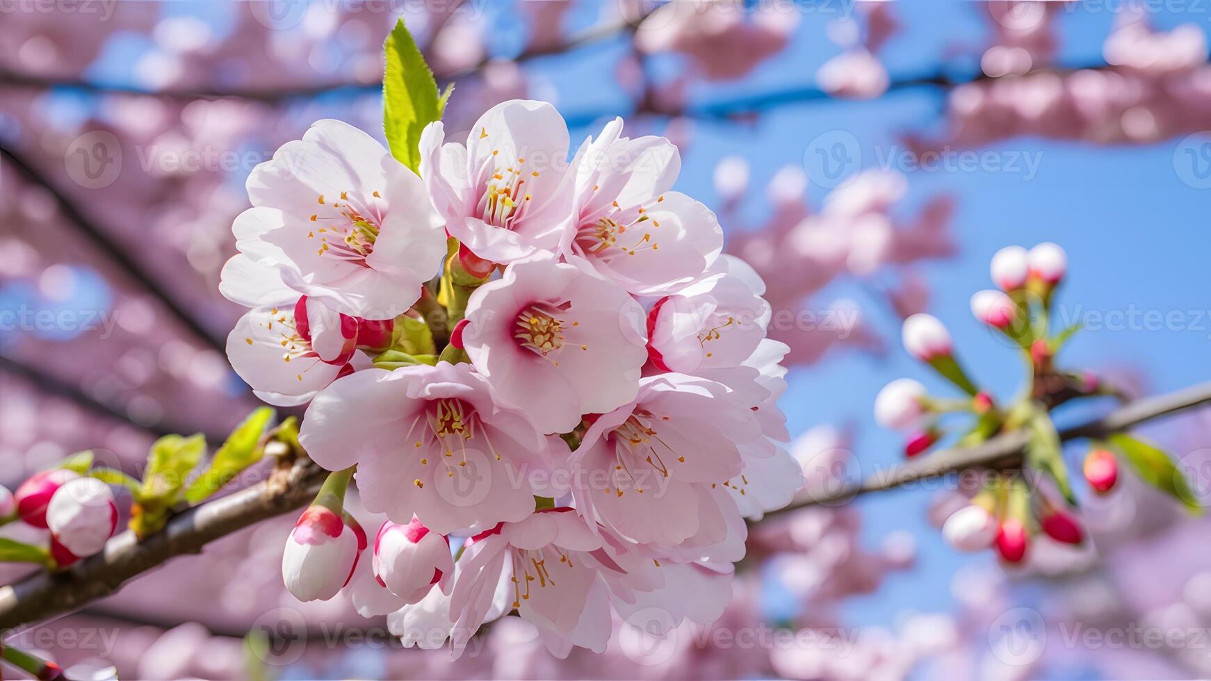 AI generated Cherry tree blossom closeup in springtime nature scene, Easter photo