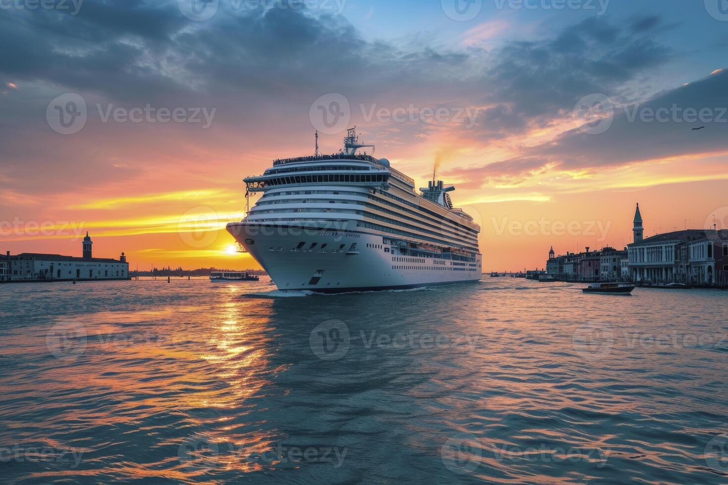 AI generated Venice luxury cruise ship landscape. generative ai photo