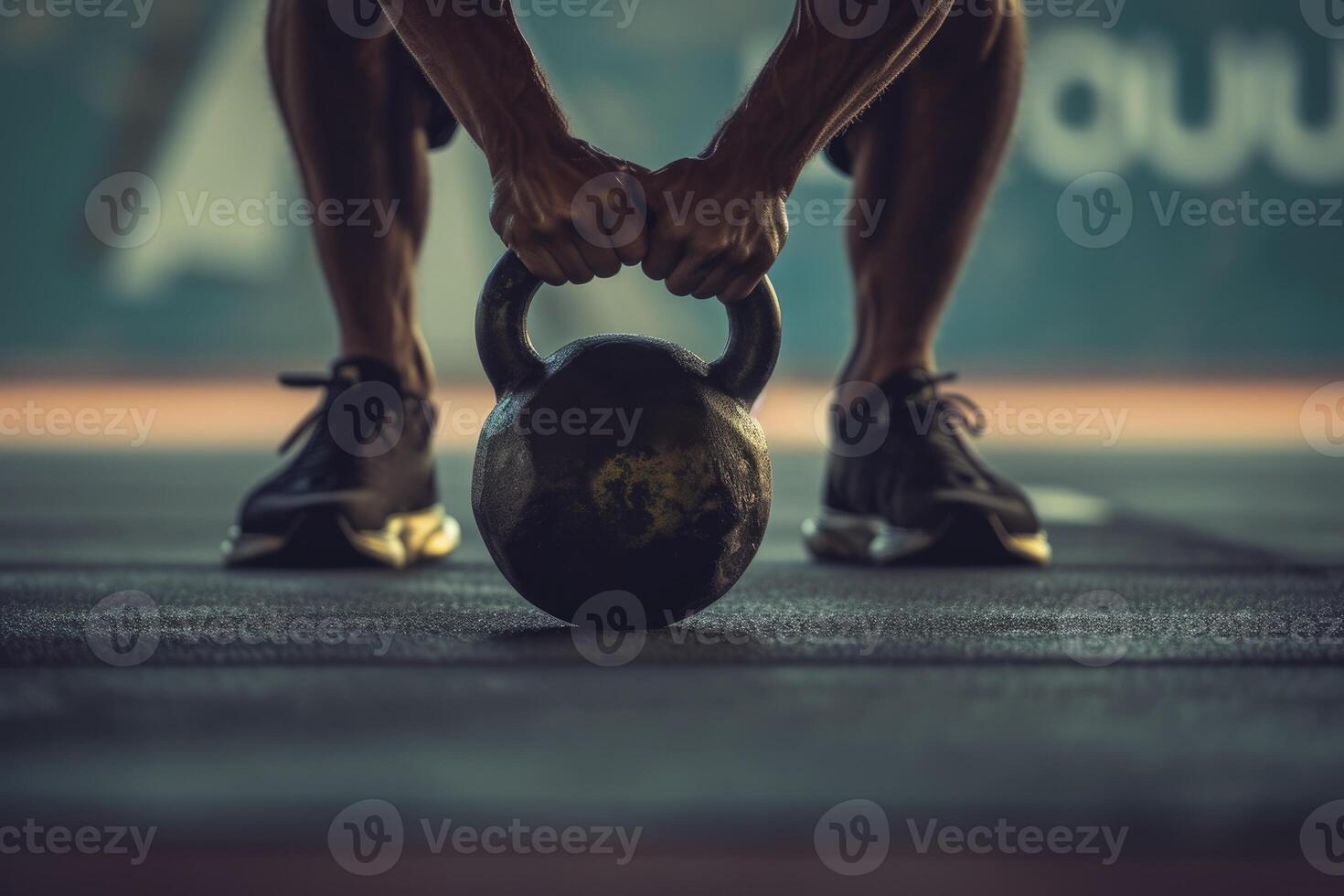 AI generated man training with kettlebells. generative ai photo