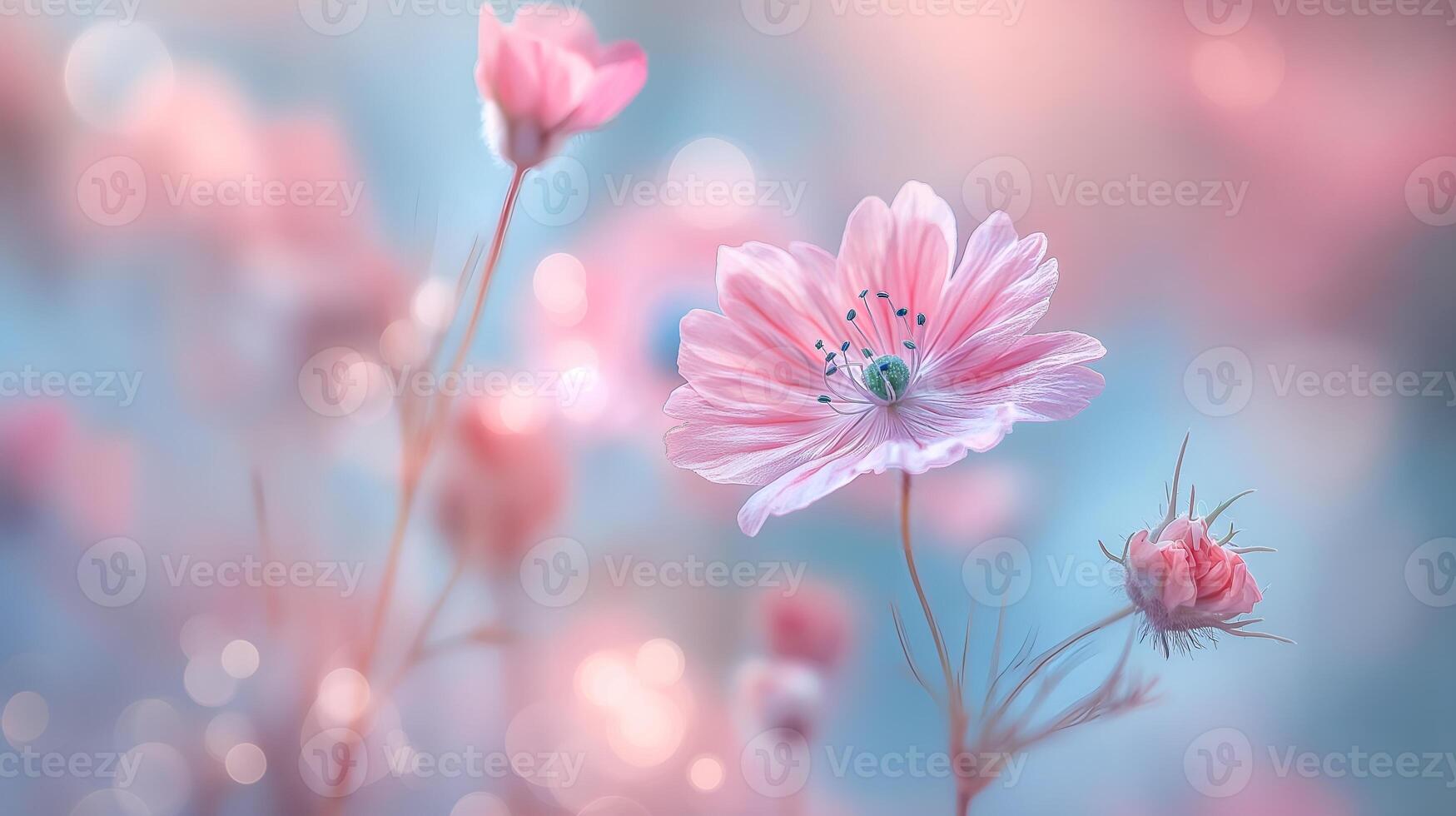 AI generated Tender floral abstract background with spring summer field and bokeh effect photo