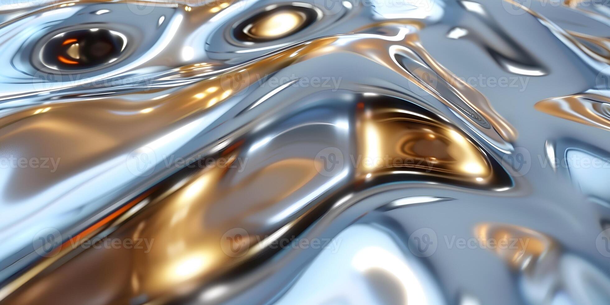 AI generated Wavy curvy silver gold blue abstract wall art background photo