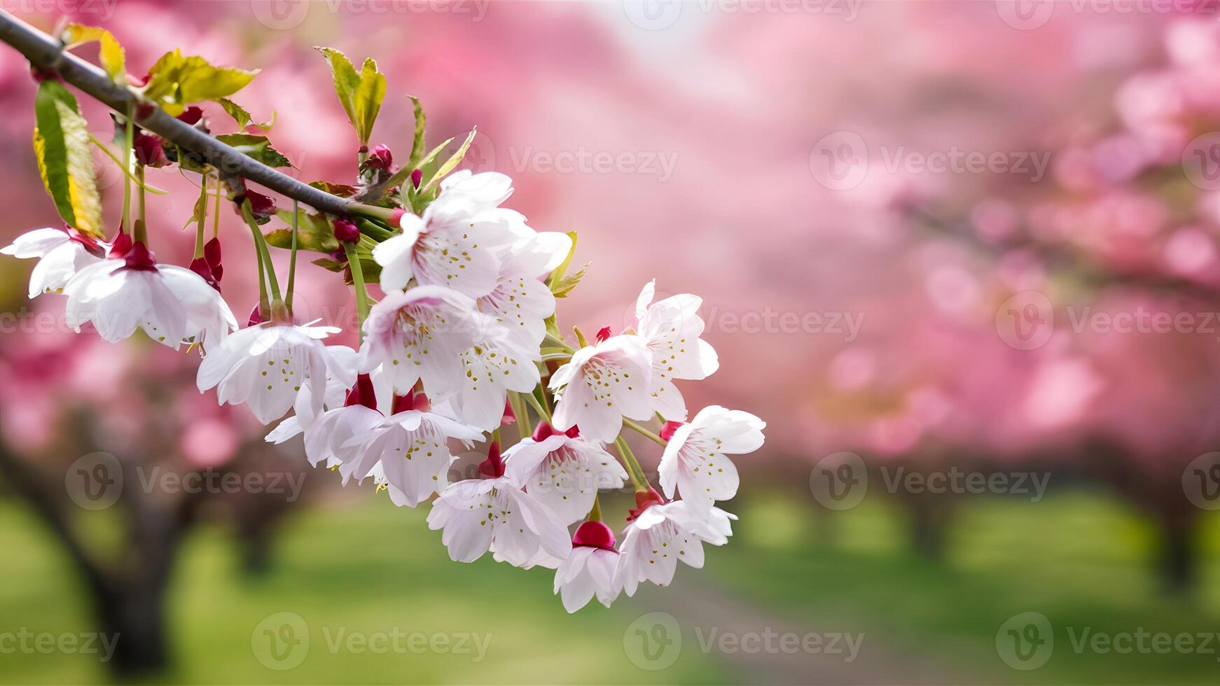 AI generated Soft color blurred nature with cherry blossoms watercolor painting image photo