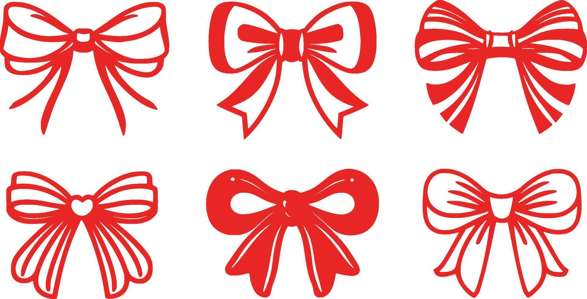 a set of red bows on a white background vector