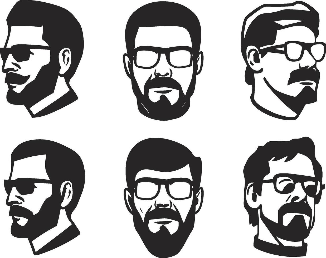 set of men with glasses and beard vector