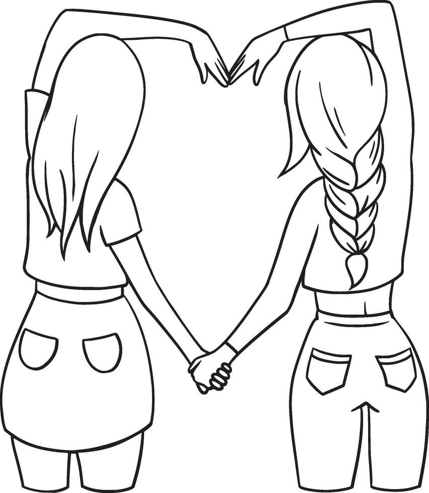 two girls holding hands and making a heart shape with their hands vector