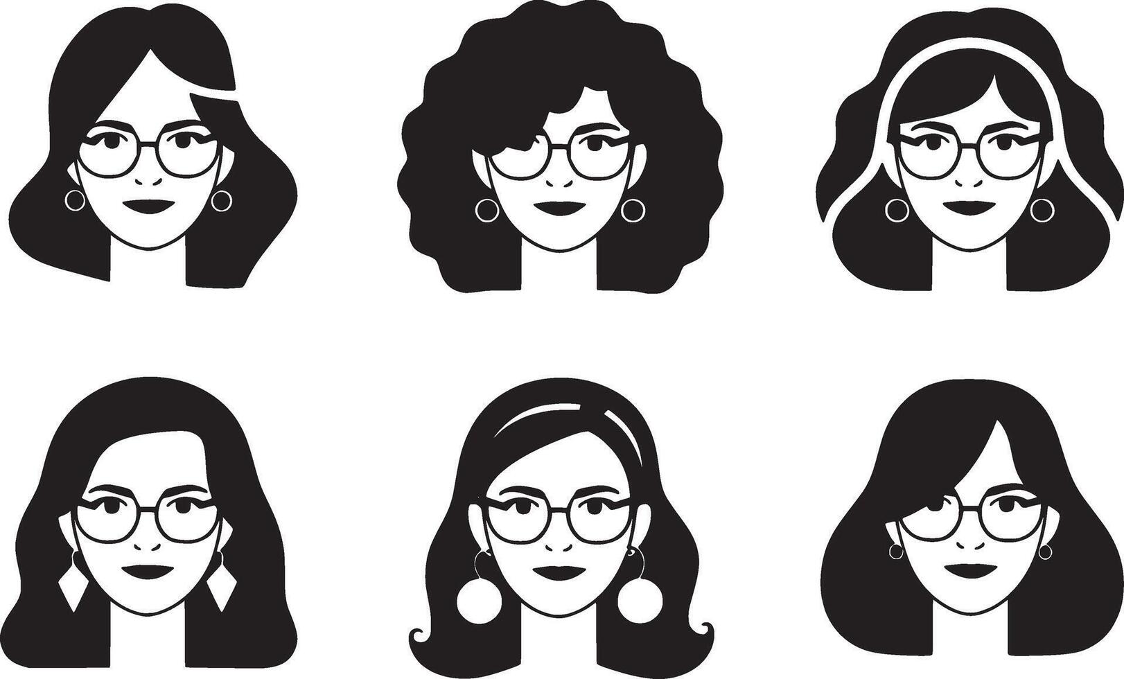 set of beauty women character with glasses and hair illustration vector