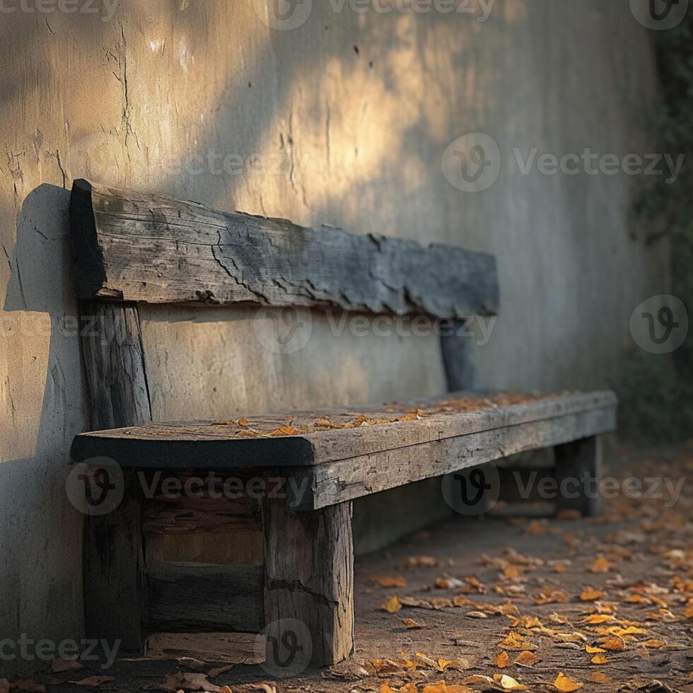 AI generated Weathered charm A rustic, aged wooden bench in serene simplicity For Social Media Post Size photo