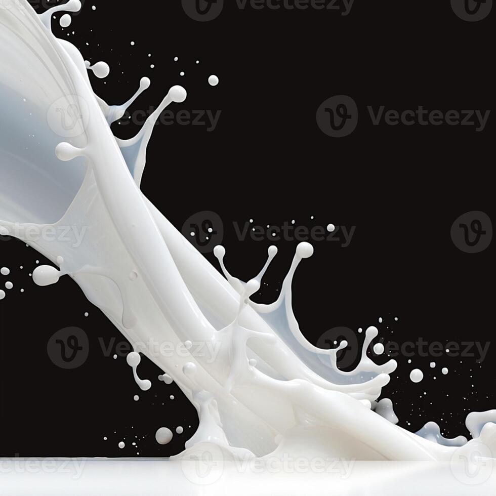 AI generated Contrasting beauty Milk splash frozen in time on a dark backdrop For Social Media Post Size photo