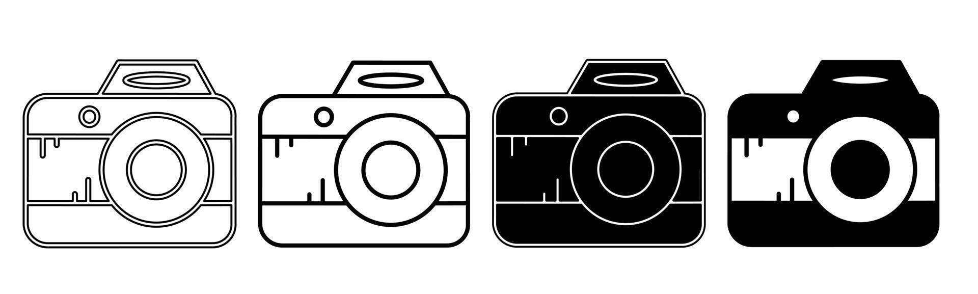 Black and white illustration of a camera. Camera icon collection with line. Stock vector illustration.