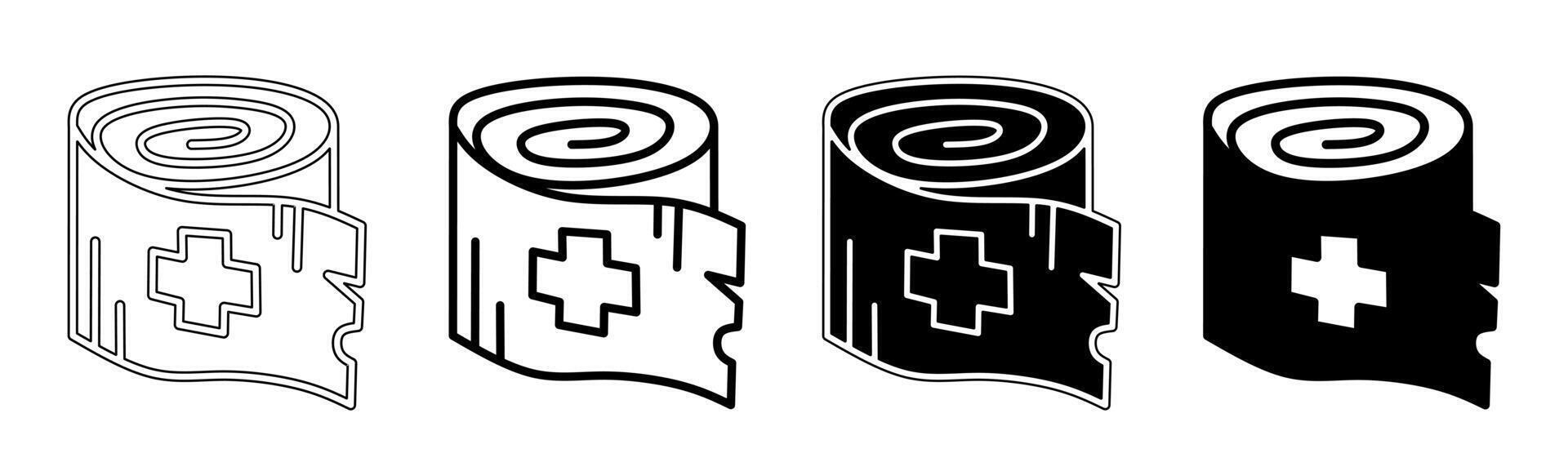 Black and white llustration of a bandage. Bandage icon collection with line. Stock vector illustration.