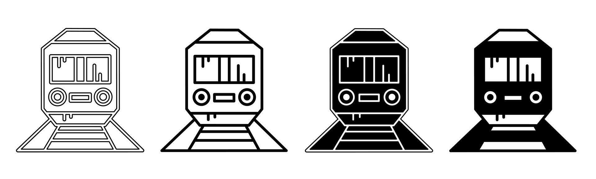 Black and white illustration of a train. Train icon collection with line. Stock vector illustration.