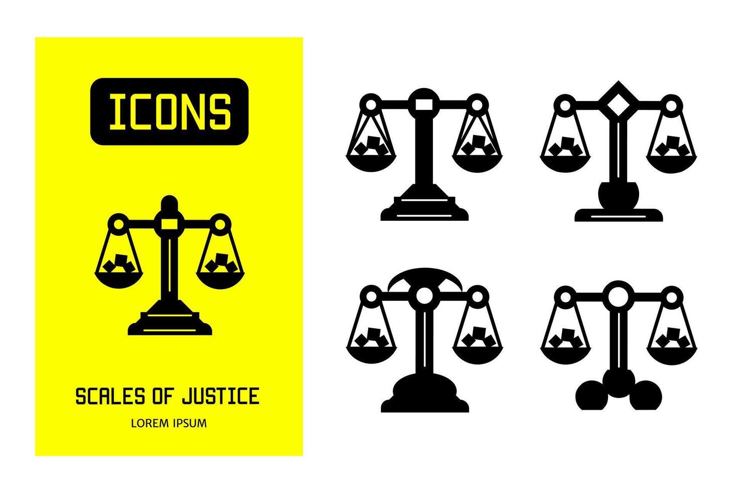 Set of flat icons of  scales of justice. Vector design for business and stock.